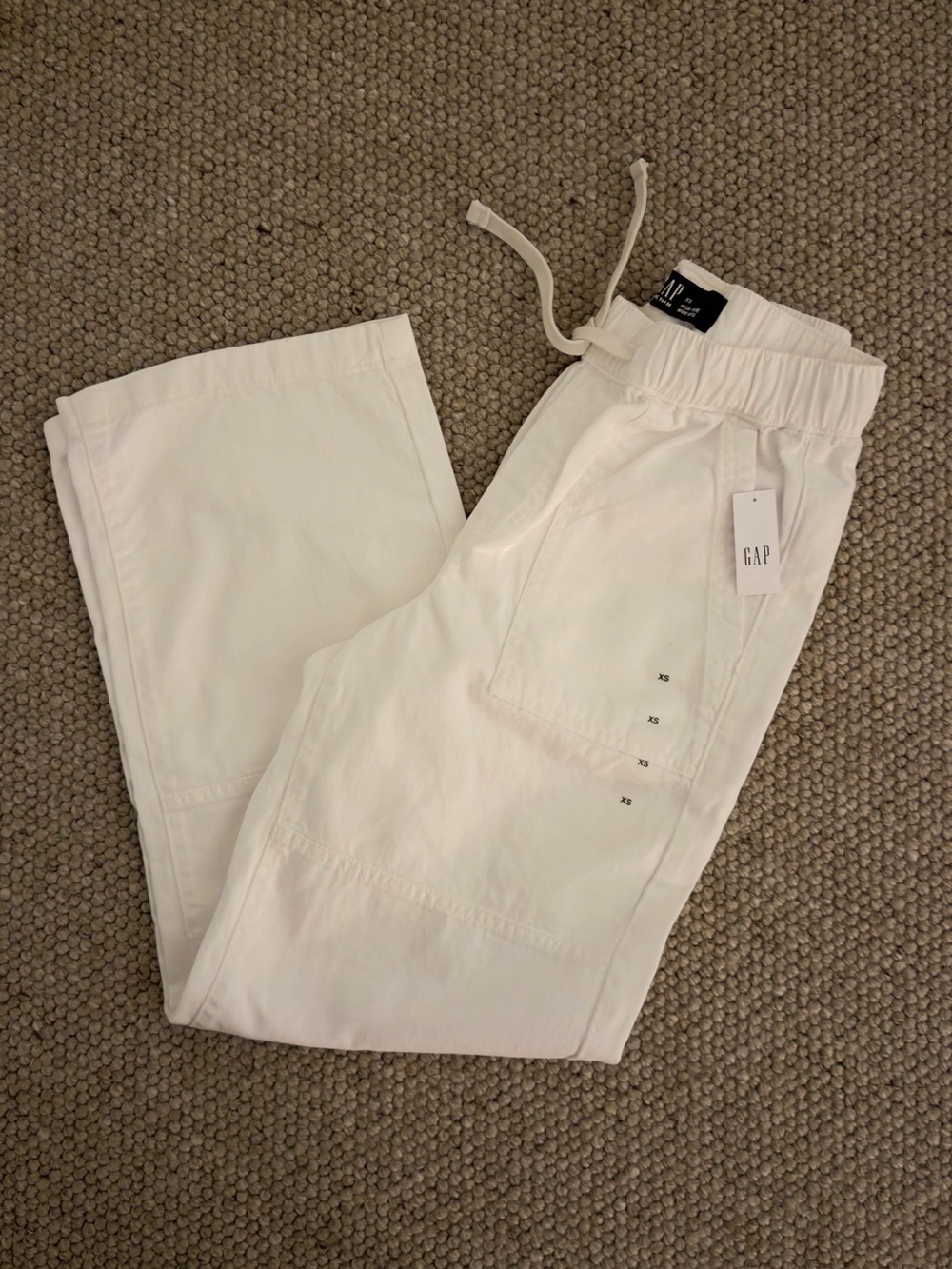 NWT GAP Cream/White Wide-Leg Drawstring Trousers